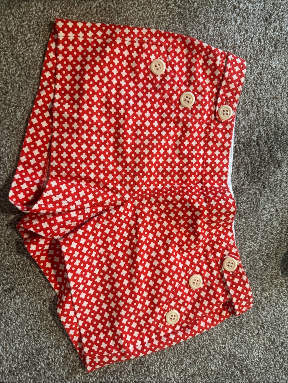 J. Crew Red Patterned High-Waist Shorts with Button Detail